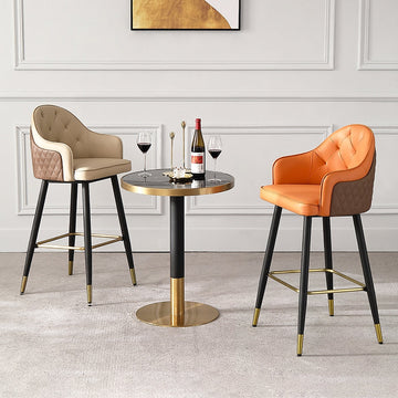 Modern PU Leather Bar Stool in Beige with Full Back & Arms